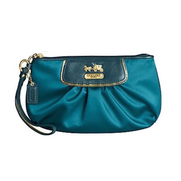 Coach Handbags - COACH Authentic Amanda Blue Satin Wristlet Bag